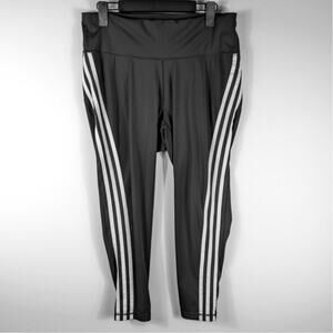 Adidas 1X Womens Black Athletic Leggings High Rise Three Stripe Pants Training